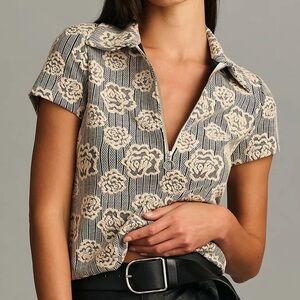 COPY - Maeve Floral Jacquard Zip-Up Polo Sweater Anthropologie
